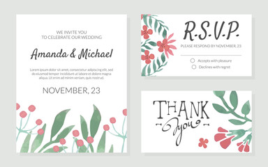 Wedding and Marriage Floral Invitation Card with Flower Arrangement Vector Template