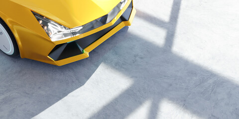 Fototapeta premium Closeup non-existent brand-less generic concept yellow sport car