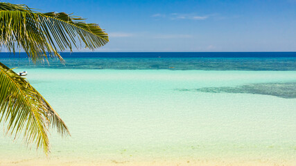 Sandy beach, beautiful panoramic sea view, with clean water. Panglao island, Bohol, Philippines. Summer and travel vacation concept.