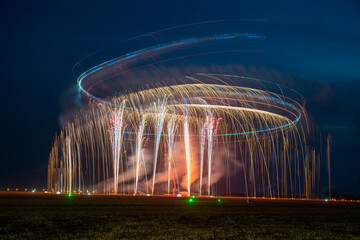 Pyrotechnic demonstrations combined with a flight show of illuminated gliders flying over fireworks