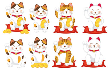 Set of different Japanese lucky cat maneki neko