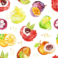 Fresh and Juicy Watercolor Fruit as Natural Product Vector Seamless Pattern