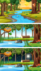 Set of forest horizontal scenes in different times