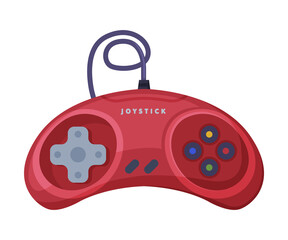 Red Video Game Console Controller, Joystick of Modern Game Console Cartoon Vector Illustration