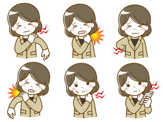 首や肩が痛いスーツの中年女性