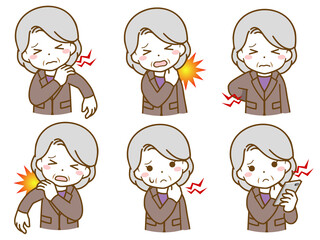 首や肩が痛いスーツの高齢女性