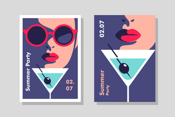 Summer party, vacation and travel concept. Vector flyer or poster design in minimalistic style.