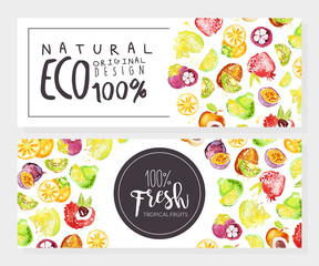 Fresh and Juicy Watercolor Fruit as Natural Product Market Promotion Card Vector Template