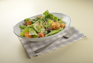 fresh chef Caesar salad with bread and ham salad dressing western appetiser halal menu