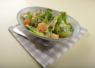 fresh chef Caesar salad with bread and ham salad dressing western appetiser halal menu