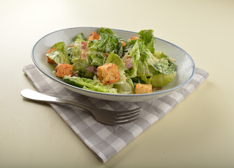 fresh chef Caesar salad with bread and ham salad dressing western appetiser halal menu