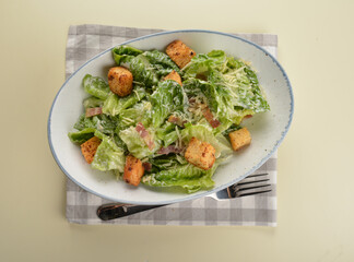 fresh chef Caesar salad with bread and ham salad dressing western appetiser halal menu