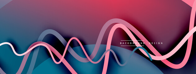 Abstract gradient background with wave line with shadow effect. Geometric composition. 3D shadow effects and fluid gradients