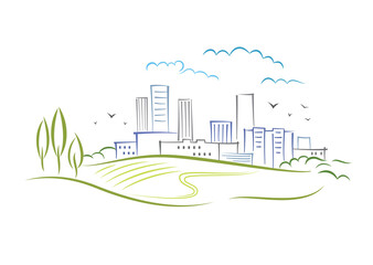 Naklejka premium Abstract schematic urbanistic landscape as brush illustration style