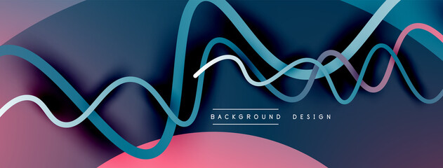 Abstract gradient background with wave line with shadow effect. Geometric composition. 3D shadow effects and fluid gradients