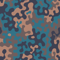 Vector camouflage seamless pattern. Blue and brown design style for t-shirt. Military texture, camo clothing illustration.