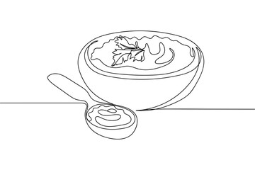 Continuous one line of sour cream in silhouette on a white background. Linear stylized.Minimalist.