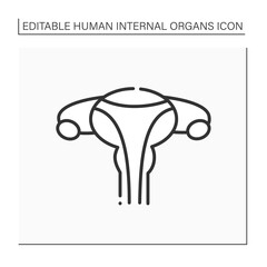 Reproductive system line icon. Female internal reproductive organs. Vagina, uterus, fallopian tubes, and ovaries.Body parts. Human internal organs concept.Isolated vector illustration.Editable stroke