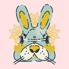 Cute bunny face with snowflakes