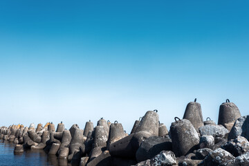 Breakwater on Beloye lake. the concept of protection and safety.