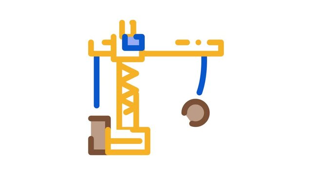 Demolition Crane Icon Animation. color Demolition Crane animated icon on white background