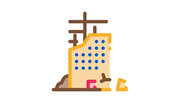 Ruined Building Icon Animation. color Ruined Building animated icon on white background