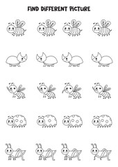 Fototapeta premium Find insect which is different from others. Black and white worksheet for kids.