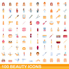 100 beauty icons set. Cartoon illustration of 100 beauty icons vector set isolated on white background