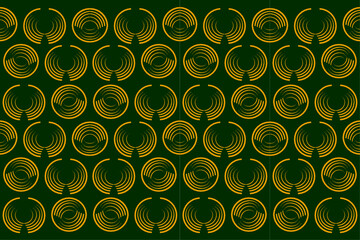 Golden yellow semicircular curves lined up water waves on green background, golden water waves integrity. golden circle
