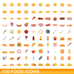 100 food icons set. Cartoon illustration of 100 food icons vector set isolated on white background
