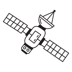 Doodle satellite isolated on white background. Hand drawn cosmos navigation element. Vector illustration