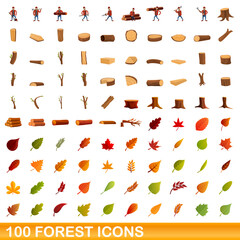 100 forest icons set. Cartoon illustration of 100 forest icons vector set isolated on white background