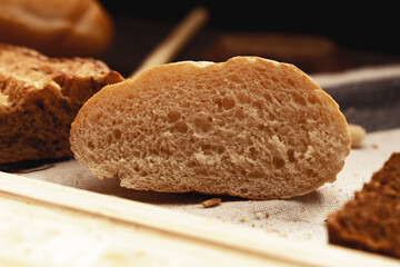 Cut bread assortment for a background, close up