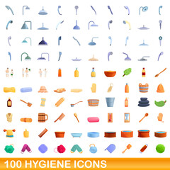 100 hygiene icons set. Cartoon illustration of 100 hygiene icons vector set isolated on white background