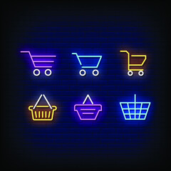 Shop Symbol Neon Signs Style Vector