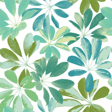 Bright summer tropical leaves seamless botanical pattern. Greenery foliage allover print. Exotic jungle plants 