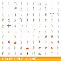 100 people icons set. Cartoon illustration of 100 people icons vector set isolated on white background