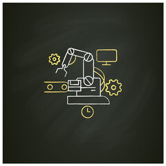 Industry 3.0 chalk icon. Modern technology. Digitalization. Robotizing and automation all mechanisms. Digital transformation concept.Isolated vector illustration on chalkboard