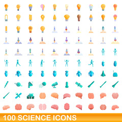 Fototapeta na wymiar 100 science icons set. Cartoon illustration of 100 science icons vector set isolated on white background
