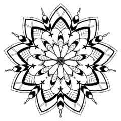Seamless ornamental element. Mandala. Ethnic motives. Coloring page. Vector illustration isolated on white background.