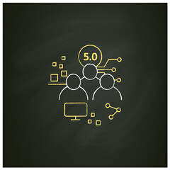 Society 5.0 chalk icon.Human-centered association.Super-smart society. Sustainable, inclusive system, powered by technologies.Isolated vector illustration on chalkboard