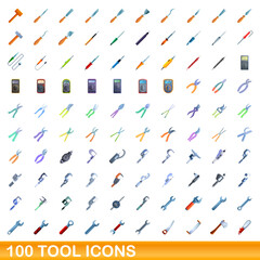 Fototapeta na wymiar 100 tool icons set. Cartoon illustration of 100 tool icons vector set isolated on white background