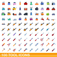 100 tool icons set. Cartoon illustration of 100 tool icons vector set isolated on white background