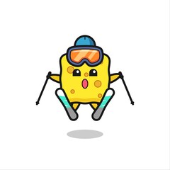 sponge mascot character as a ski player