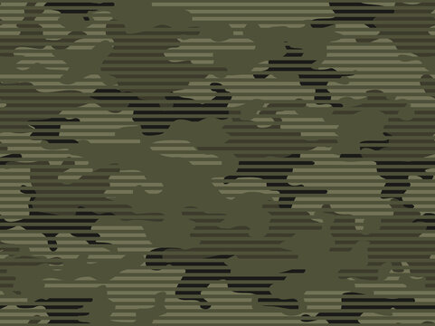 Camouflage seamless pattern from lines on a dark background. Military texture. Abstract camo. Print on fabric and clothing. Vector illustration