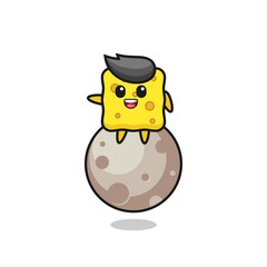 illustration of sponge cartoon sitting on the moon