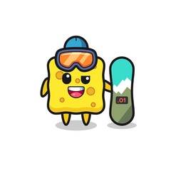 Illustration of sponge character with snowboarding style