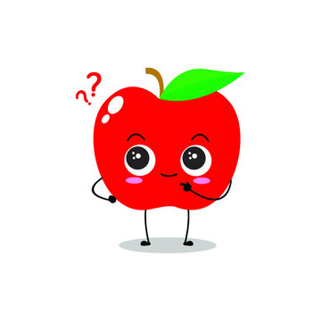 Vector illustration of a flat red apple character with cute curious expression isolated on white background, collection of simple minimal style, fresh fruit for mascot, emoticon