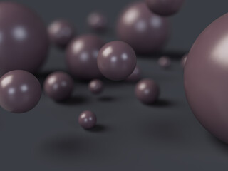 3d-illustration rendering in dark atmosphere. Brown molecule balls in abstract formation. Composition of abstract glossy round objects. illustrative molecule concept with light effects and reflection