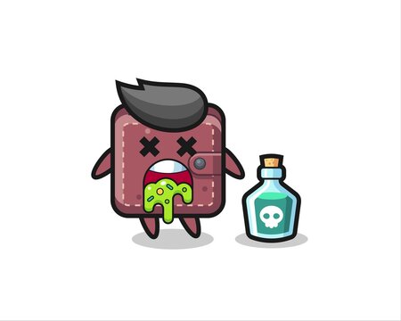 illustration of an leather wallet character vomiting due to poisoning